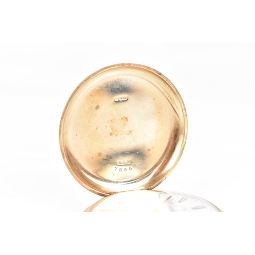 22 - An early 20th century 9ct gold, full hunter, keyless would pocket watch, the white enamel dial inscr... 