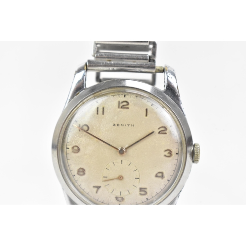 24 - A Zenith, manual wind, gents, stainless steel wristwatch, circa 1940s, the silvered dial having Arab... 