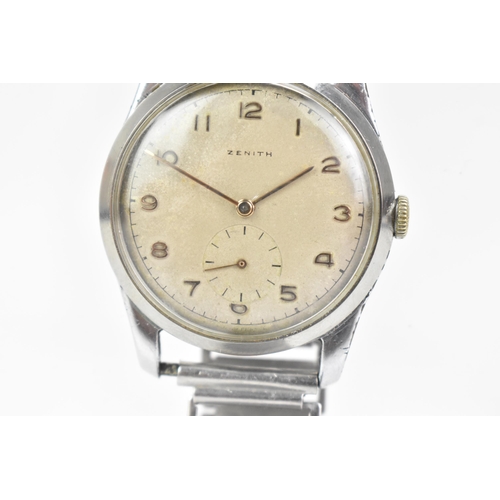 24 - A Zenith, manual wind, gents, stainless steel wristwatch, circa 1940s, the silvered dial having Arab... 