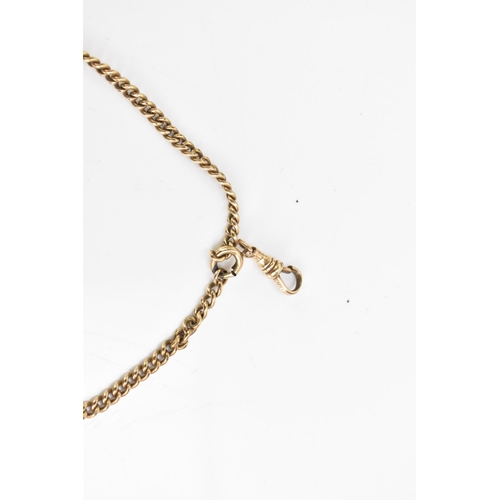 26 - An early 20th century gold plated curb link pocket watch chain, with a gold plated dog clip clasp, T... 