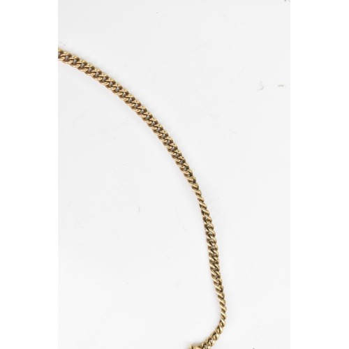 26 - An early 20th century gold plated curb link pocket watch chain, with a gold plated dog clip clasp, T... 