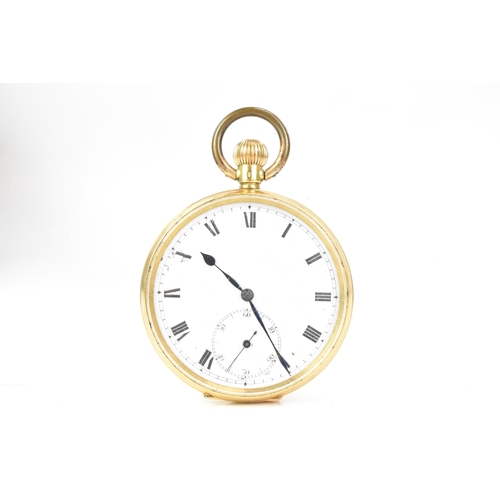 37 - An early 20th century 18ct gold, open face, keyless wound pocket watch, the white enamel dial having... 