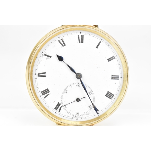 37 - An early 20th century 18ct gold, open face, keyless wound pocket watch, the white enamel dial having... 