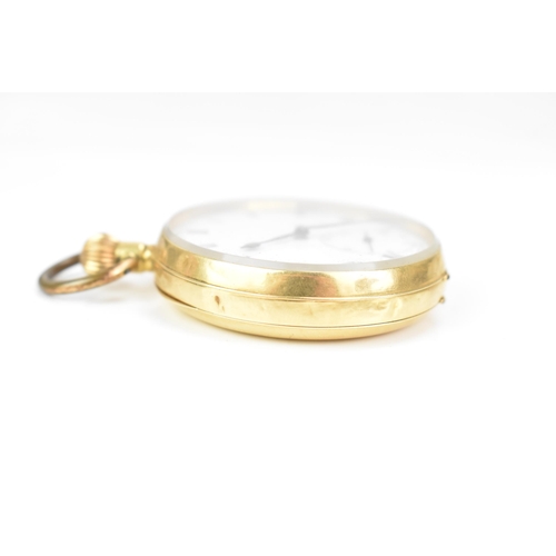 37 - An early 20th century 18ct gold, open face, keyless wound pocket watch, the white enamel dial having... 