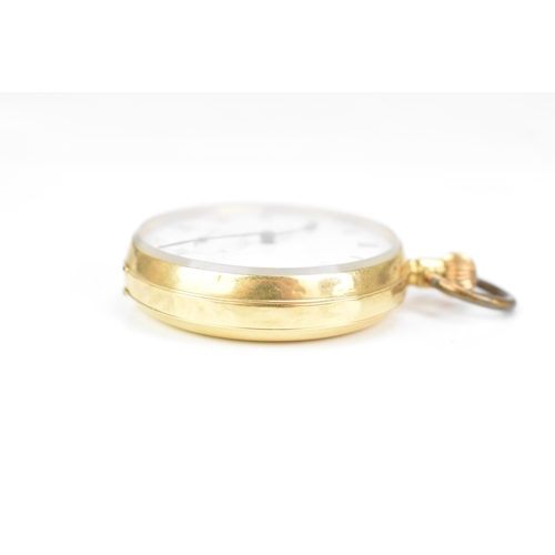 37 - An early 20th century 18ct gold, open face, keyless wound pocket watch, the white enamel dial having... 