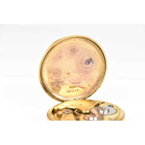 37 - An early 20th century 18ct gold, open face, keyless wound pocket watch, the white enamel dial having... 