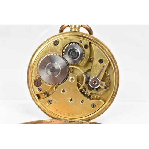 37 - An early 20th century 18ct gold, open face, keyless wound pocket watch, the white enamel dial having... 