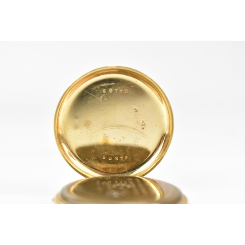 38 - A late 19th century gold, open face fob watch, tests at 14ct-18ct, the white enamel dial having Roma... 