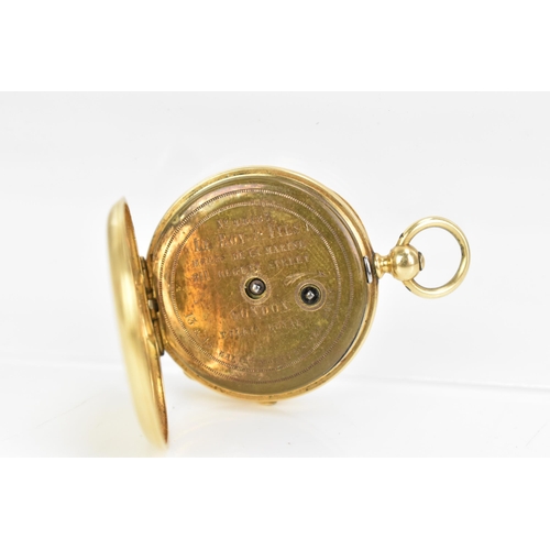 38 - A late 19th century gold, open face fob watch, tests at 14ct-18ct, the white enamel dial having Roma... 