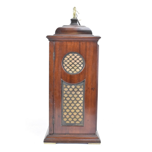 57 - A mid 18th century mahogany bracket clock by Conyers Dunlop, London. The case having a bell top with... 