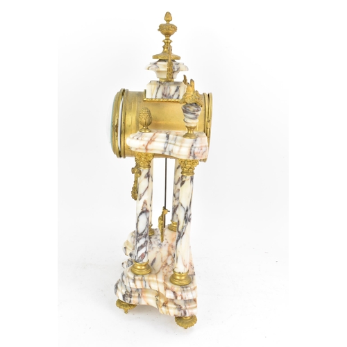 58 - A late 19th century French marble and gilt metal clock garniture, the clock or architectural form wi... 