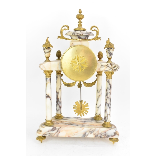 58 - A late 19th century French marble and gilt metal clock garniture, the clock or architectural form wi... 