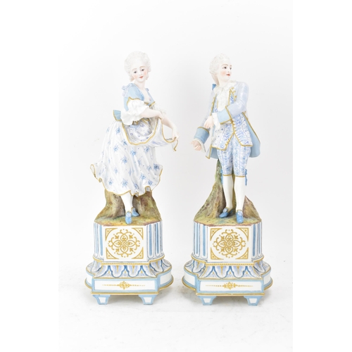 69 - A circa 1900 French bisque clock garniture set, the clock mounted with a seated maiden with cherubs ... 