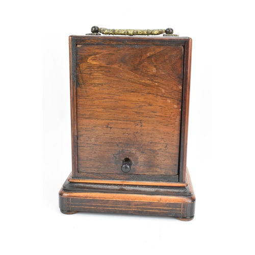 72 - A late 19th century French rosewood mantle clock, the case having a gilt metal handle and with flora... 