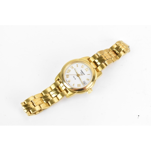 73 - A Tissot PR 50, quartz, ladies, gold plated wristwatch, having a white dial with Roman numerals, cen... 