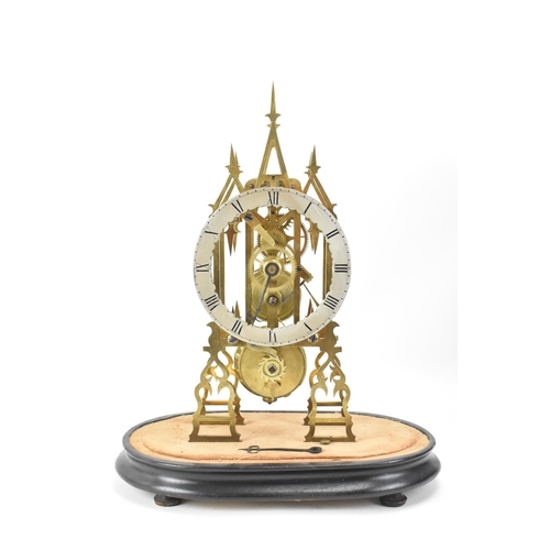 85 - A Victorian 8 day skeleton clock, the silvered dial with Roman numerals, the fusee movement with anc... 