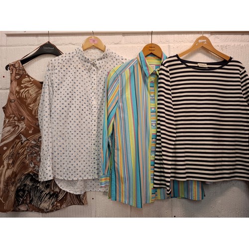 77 - A group of vintage ladies blouses, knitwear and tops to include a Louis Feraud sleeveless top UK14, ... 