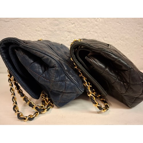 69 - Two vintage Italian soft calfskin leather padded and double flap shoulder bags in navy and black wit... 