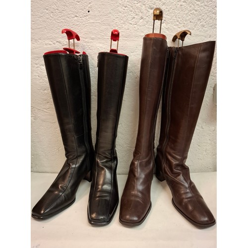 68 - Two pairs of ladies leather boots comprising a pair of Russell & Bromley black knee high boots with ... 