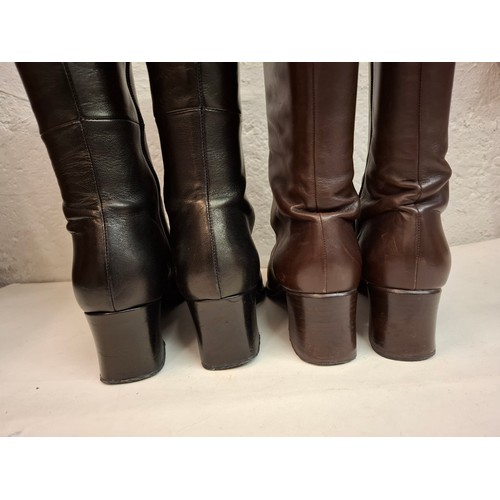 68 - Two pairs of ladies leather boots comprising a pair of Russell & Bromley black knee high boots with ... 