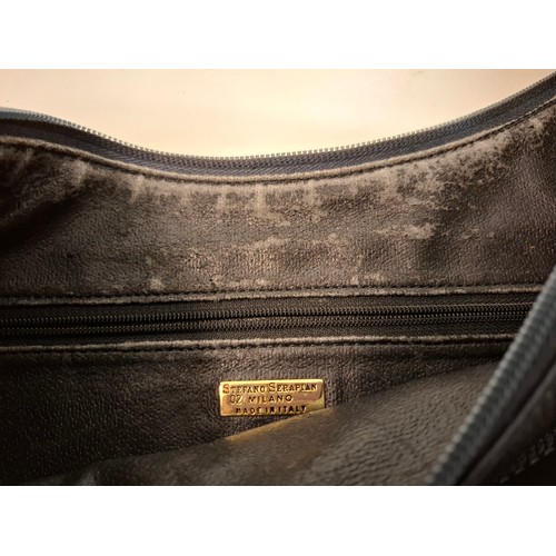 32 - Serapian- A Stefano Serapian navy grained leather boho bag with silver tone hardware, approx 14