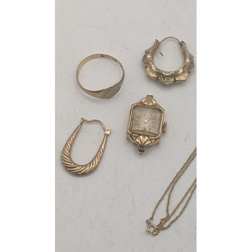 20 - Mixed yellow gold and gold plated hoop earrings to include a 14ct yellow gold ladies wristwatch with... 