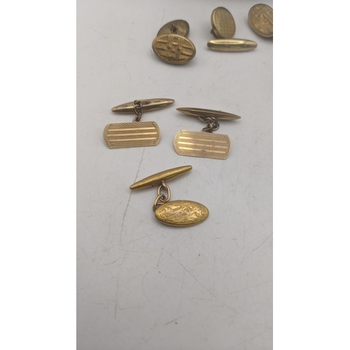 32 - Yellow gold and gold plated cufflinks and studs to include a pair of 9ct yellow gold front and back ... 