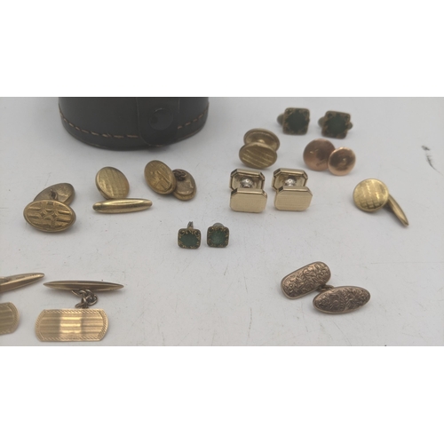 32 - Yellow gold and gold plated cufflinks and studs to include a pair of 9ct yellow gold front and back ... 