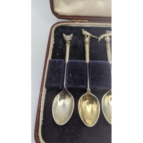 40 - A set of six silver hunting teaspoons with animals to the handles, total weight 82.4g
Location:A4BT
... 