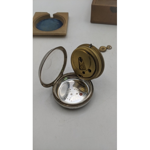 44 - An 19th century silver case open faced pocket watch hallmarked Chester, along with a fitted wooden b... 