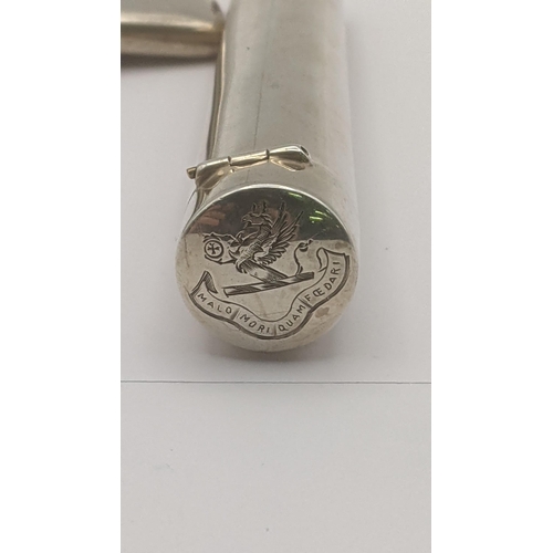 72 - Two silver collectables to include a silver shroot case engraved with a crest to top hallmarked Birm... 