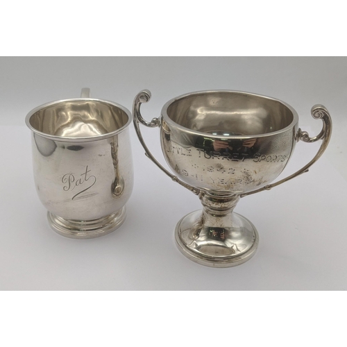 78 - Silver to include a twin handled trophy cup engraved 'little turret sports' together with a christen... 