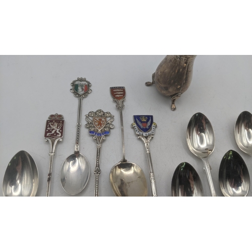 8 - Silver to include a variety of teaspoons, consisting of collectors spoons and others together with t... 