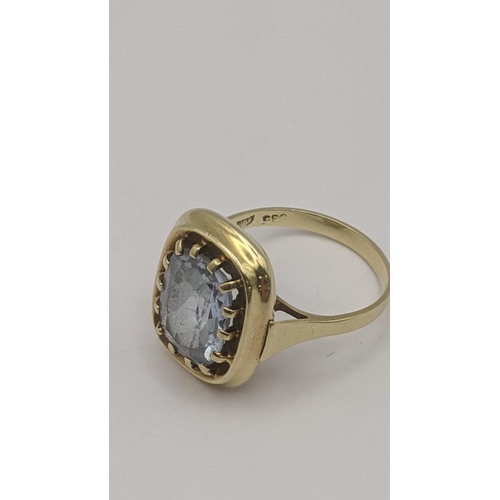 96 - A 14ct yellow gold and blue topaz ring, old cushion cut blue topaz in a 14-claw setting, size R 1/2,... 