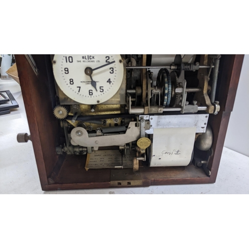 239 - A mid 20th century Blick Time Records Stafsine clocking in clock, 32cm h x 35cm w
Location:A3F
If th... 