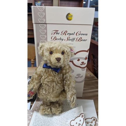 275 - A boxed Steiff limited edition 'The Royal Crown Derby Steiff Bear' with Royal Crown Derby bear paper... 