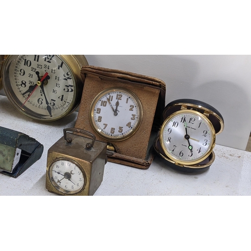 290 - Mixed clocks to include a Henri Lagin wall clock fashioned as a large pocket watch, travel / bedside... 