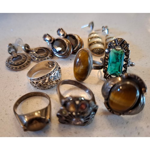 46 - Early 20th Century and later marcasite, silver, white metal and paste stone jewellery to include ear... 