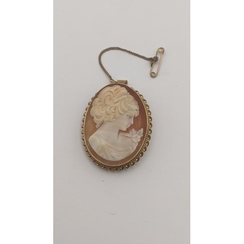 94 - An cameo brooch pendant mounted in 9ct yellow gold with safety chain 38.3mm x 30.7mm
Location: CAB9
... 