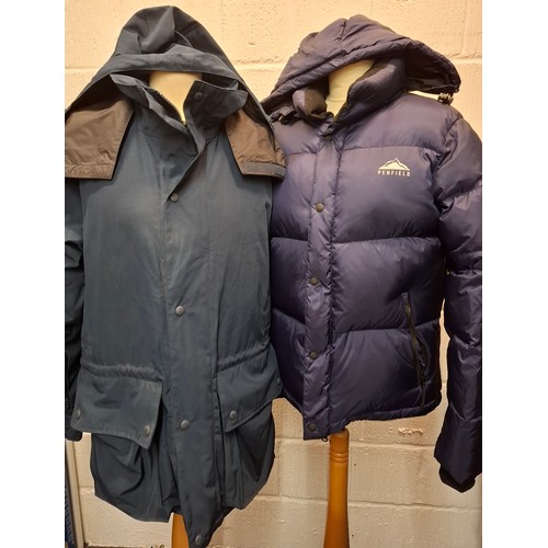 89 - Two ladies Penfield navy jackets, one padded with detachable hood, size Medium (approx 38