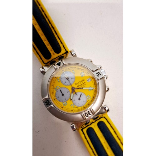 85 - A Pierre Lanier, Pais fashion watch in yellow and black, model Cedric Pioline A61A3, waterproof with... 