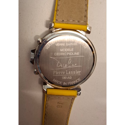 85 - A Pierre Lanier, Pais fashion watch in yellow and black, model Cedric Pioline A61A3, waterproof with... 