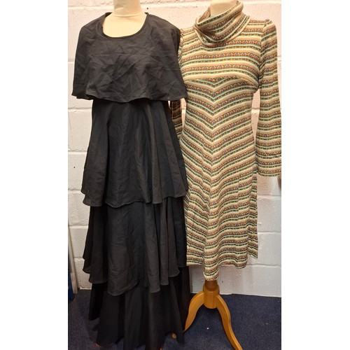 83 - Mixed 1970's and later clothing to include a 1970's Peepers black tiered, sleeveless evening gown UK... 