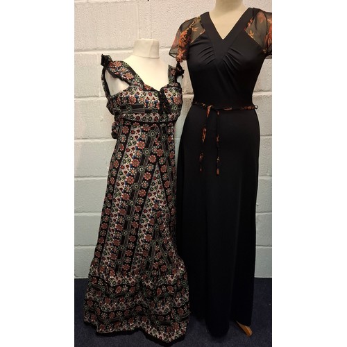 83 - Mixed 1970's and later clothing to include a 1970's Peepers black tiered, sleeveless evening gown UK... 