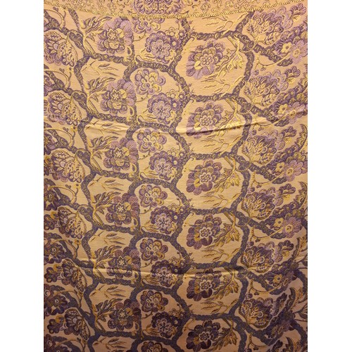 82 - A pre 1949 pair of Chinese single bed covers in mustard yellow with machine printed pattern and a ha... 