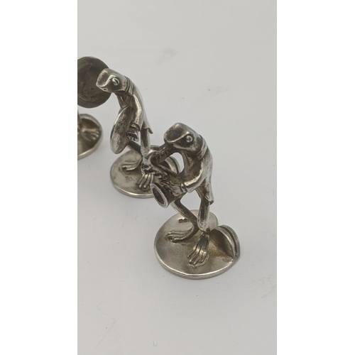 161 - A set of six silver name place holders modelled as musical frogs, 199.7g Location:CAB2
If there is n... 