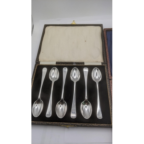 185 - Silver to include two sets of silver tea spoons one set hallmarked Sheffield 1923, the other set She... 