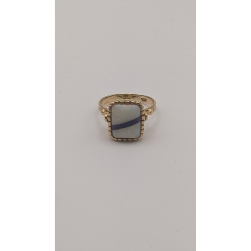 188 - An 18ct yellow gold opal blue enamel signet ring size P 4.7g Location: ring cab
If there is no condi... 