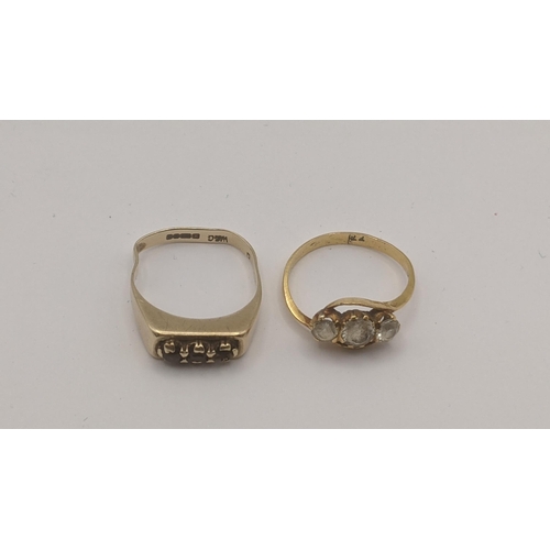 195 - A yellow gold and three paste stone ring, possibly Italian, tested as 18ct gold 1.8g, together with ... 