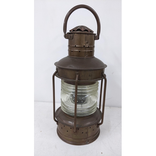 202 - An early 20th century ships copper hanging lantern, 40cm h including handle
Location: 7.1
If there i... 